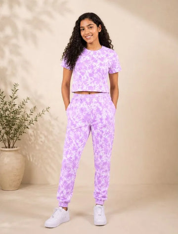 Trendy Summer Tie-Dye Joggers Kids Girls with Crop Top (Lavender)-Tweeny Mini