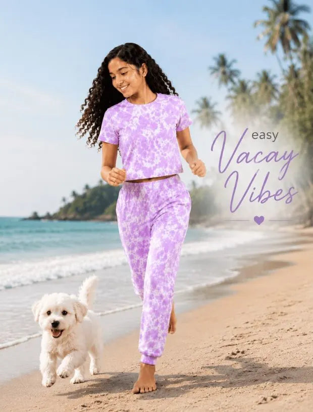 Trendy Summer Tie-Dye Joggers Kids Girls with Crop Top (Lavender)-Tweeny Mini