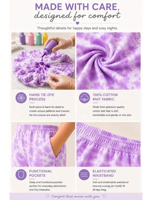 Trendy Summer Tie-Dye Joggers Kids Girls with Crop Top (Lavender)-Tweeny Mini