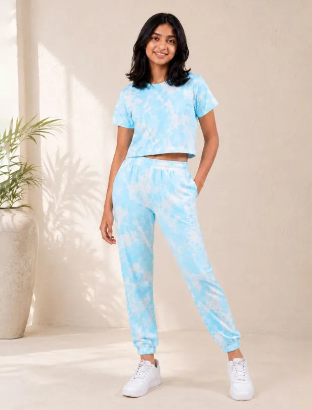 Trendy Summer Tie-Dye Joggers Set for Girls Kids (Tropical Blue)-Tweeny Mini