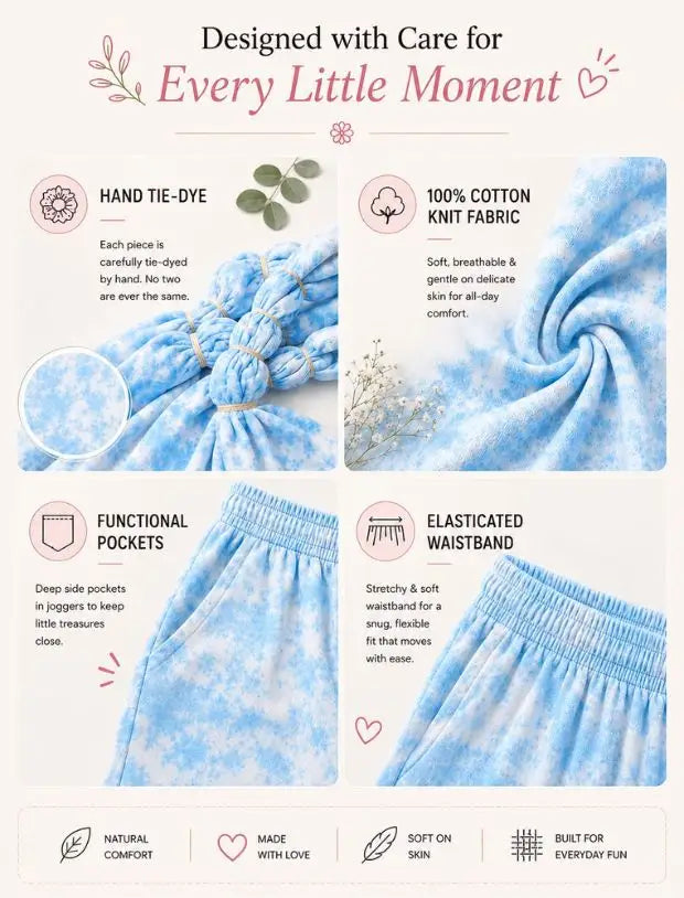 Trendy Summer Tie-Dye Joggers Set for Girls Kids (Tropical Blue)-Tweeny Mini