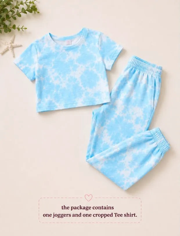 Trendy Summer Tie-Dye Joggers Set for Girls Kids (Tropical Blue)-Tweeny Mini