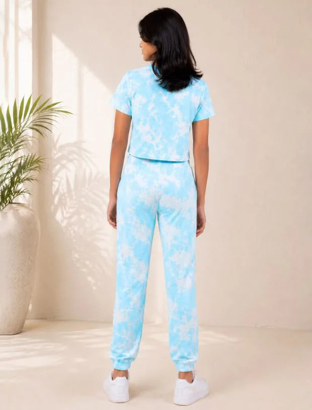 Trendy Summer Tie-Dye Joggers Set for Girls Kids (Tropical Blue)-Tweeny Mini