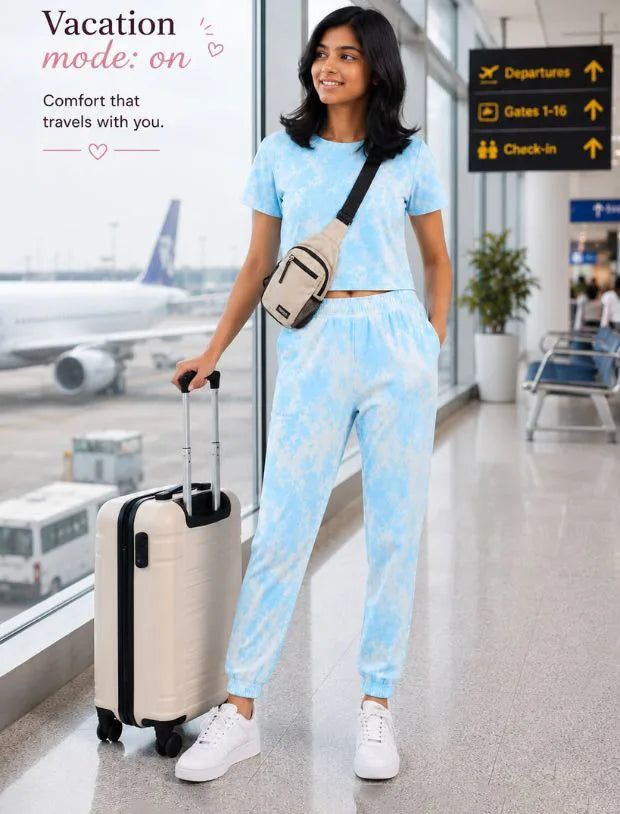 Trendy Summer Tie-Dye Joggers Set for Girls Kids (Tropical Blue)-Tweeny Mini