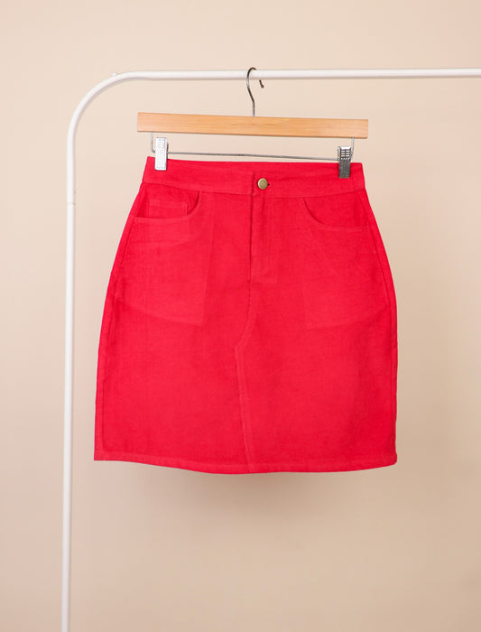 Pure Cotton Corduroy A-Line Skirt for Girls Kids (Red)