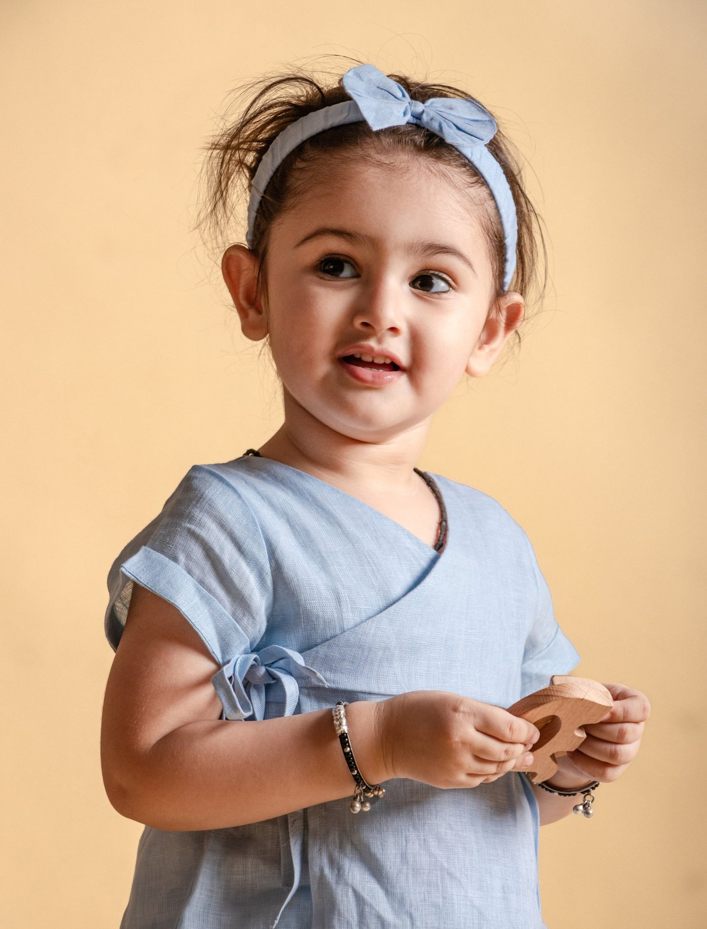 Pure Cotton Infant Wrap Style Baby Dress For Girls Kids with Headband (Sky Blue) - Tweeny Mini