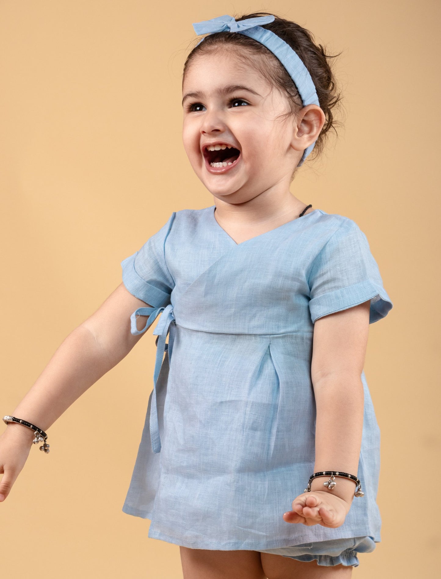 Pure Cotton Infant Wrap Style Baby Dress For Girls Kids with Headband (Sky Blue) - Tweeny Mini