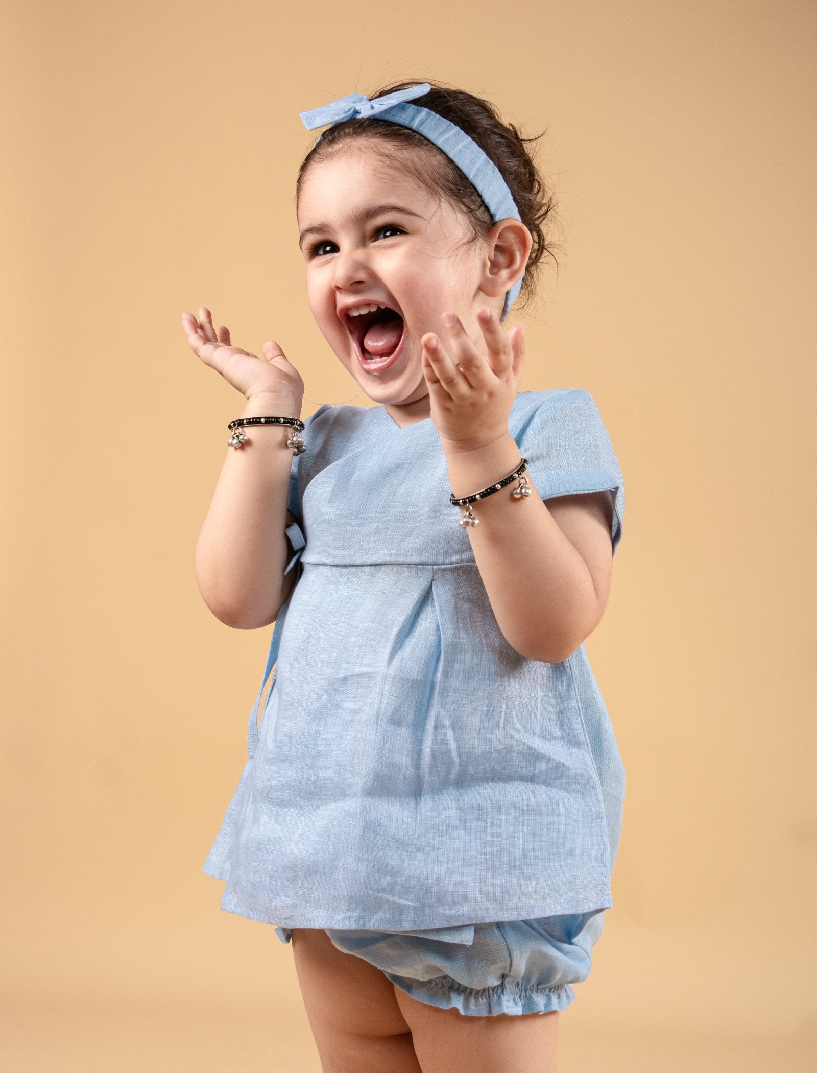 Pure Cotton Infant Wrap Style Baby Dress For Girls Kids with Headband (Sky Blue) - Tweeny Mini