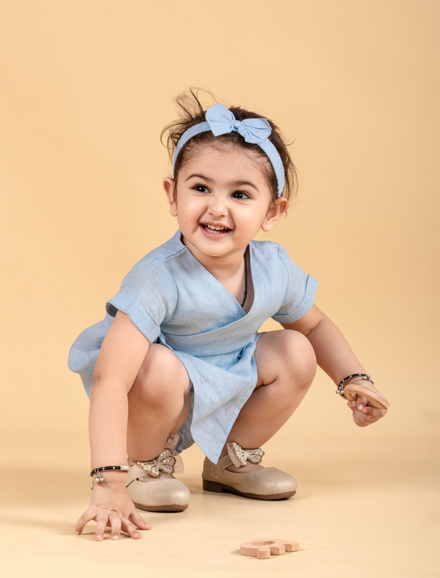 Pure Cotton Infant Wrap Style Baby Dress For Girls Kids with Headband (Sky Blue) - Tweeny Mini