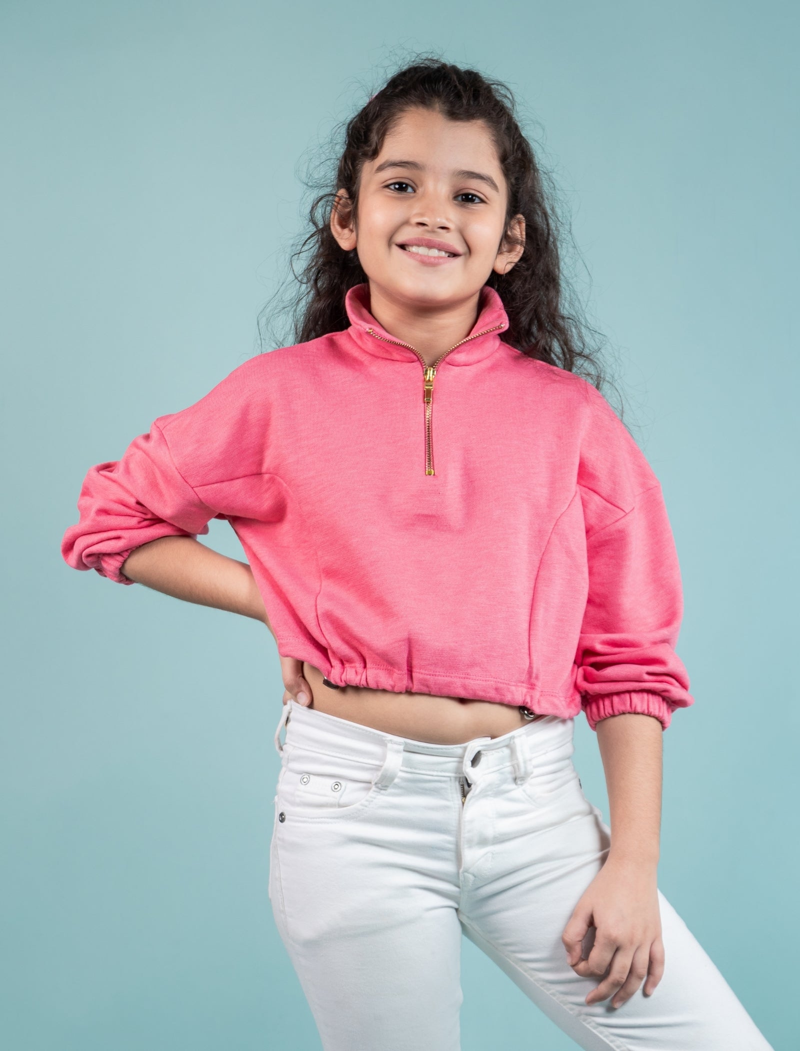 Premium Terry Cotton Zippered Sweatshirt for Kids Girls (Raspberry Pink) - Tweeny Mini