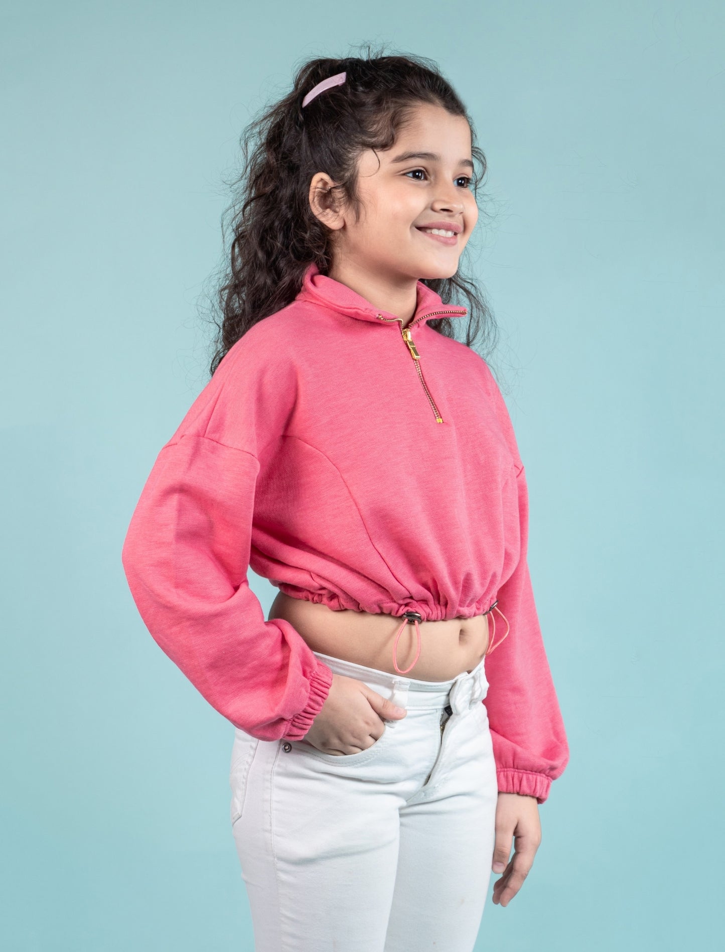 Premium Terry Cotton Zippered Sweatshirt for Kids Girls (Raspberry Pink) - Tweeny Mini