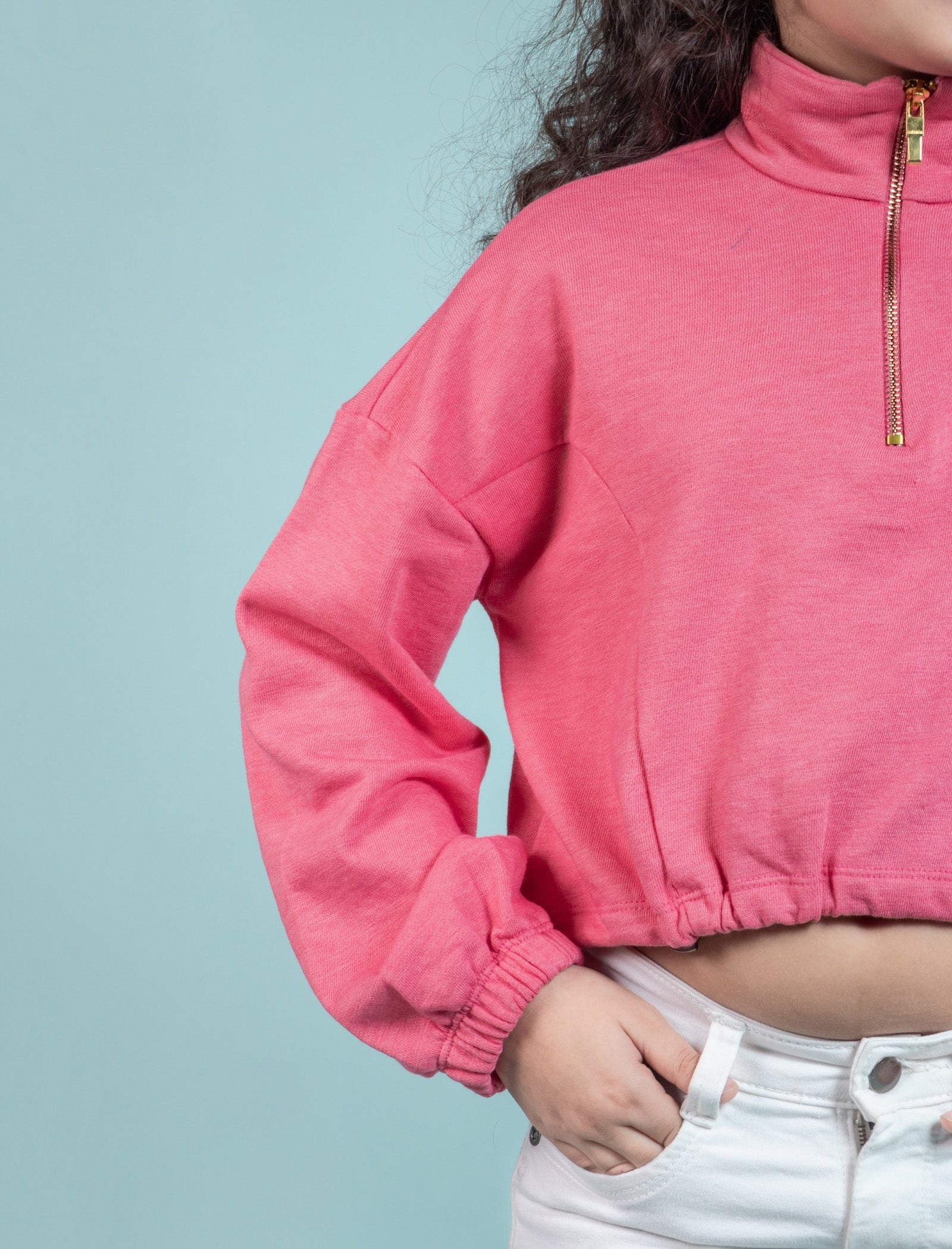 Premium Terry Cotton Zippered Sweatshirt for Kids Girls (Raspberry Pink) - Tweeny Mini