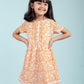 Hand Block Printed Floral Frock for Girls Kids (Orange) - Tweeny Mini