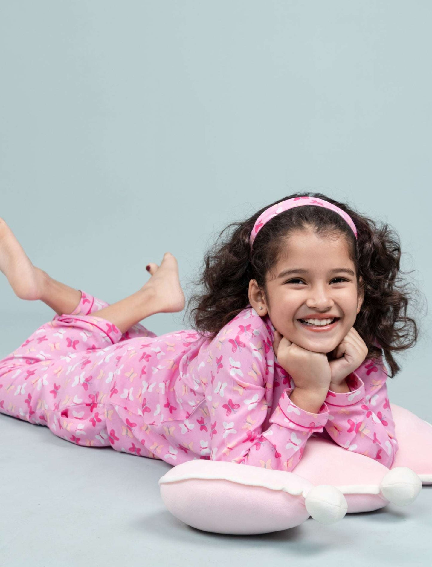 Pure Rayon Butterfly Nightsuit for Girls Kids (Full Sleeves, Pink) - Tweeny Mini