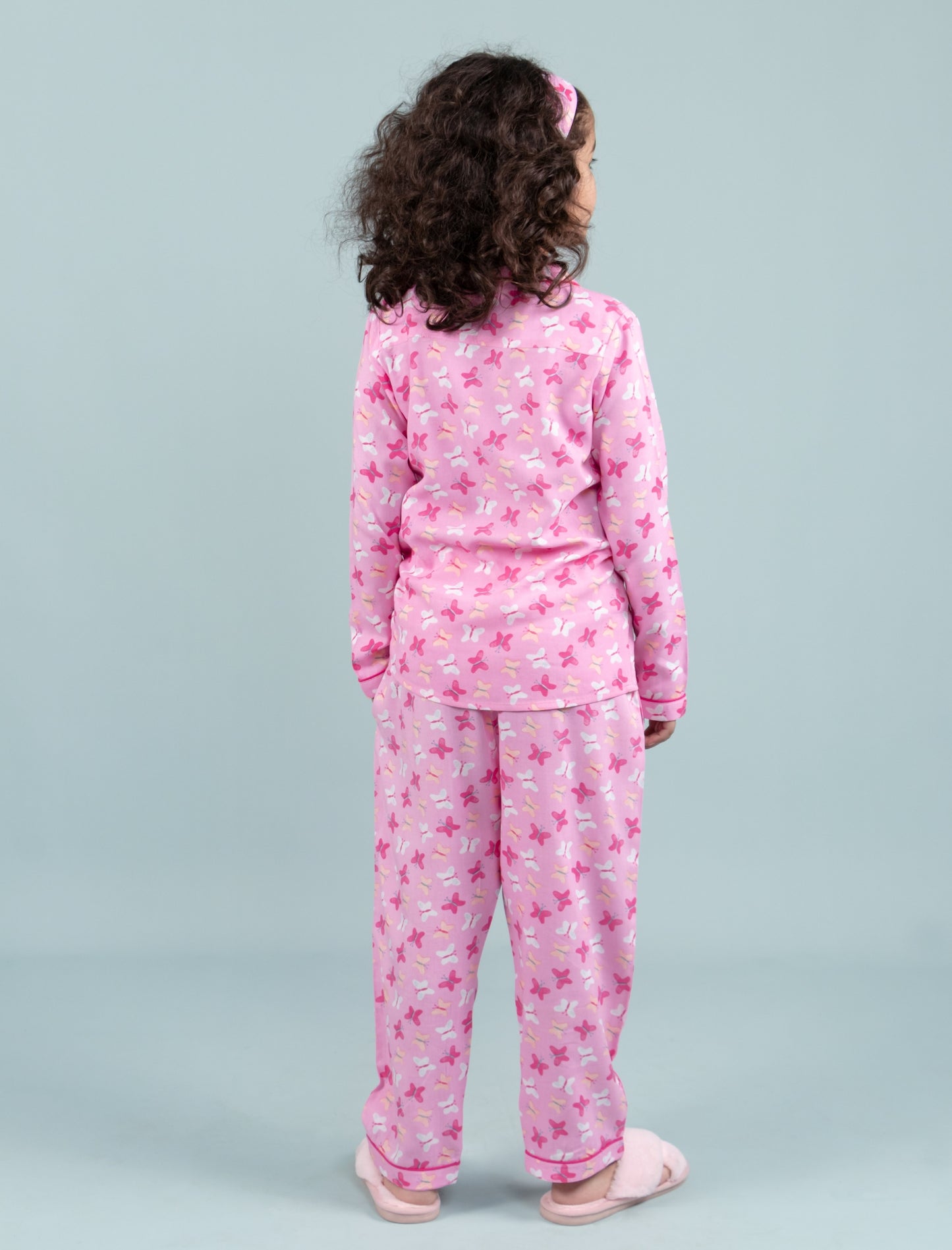 Pure Rayon Butterfly Nightsuit for Girls Kids (Full Sleeves, Pink) - Tweeny Mini