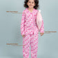 Pure Rayon Butterfly Nightsuit for Girls Kids (Full Sleeves, Pink) - Tweeny Mini
