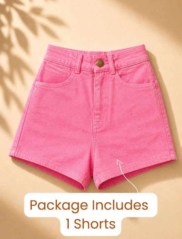 Kids Girls Denim Shorts (Strawberry Red)