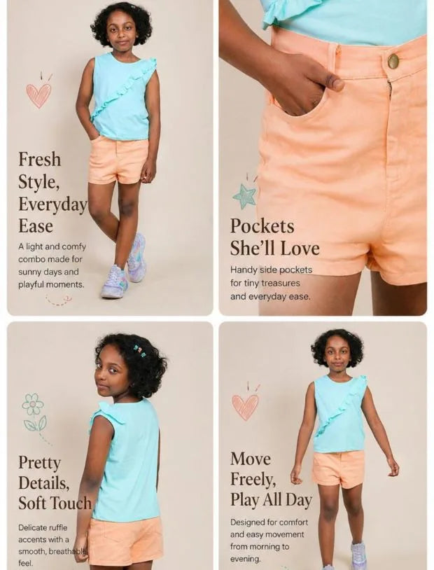 Girls Kids Denim Shorts (Peach)