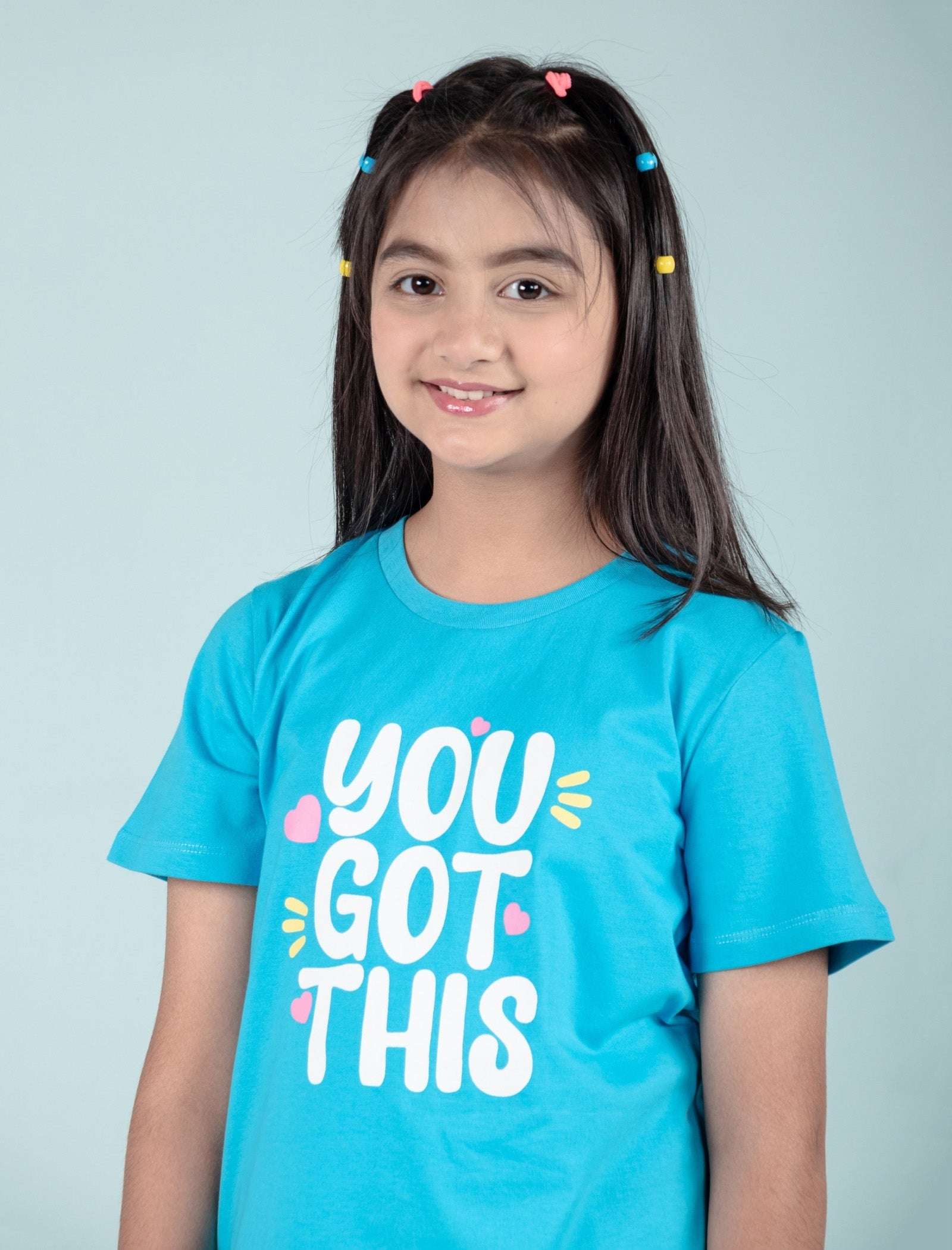 Pure Cotton Graphic Tees for Girls Kids (Aqua Blue) - Tweeny Mini