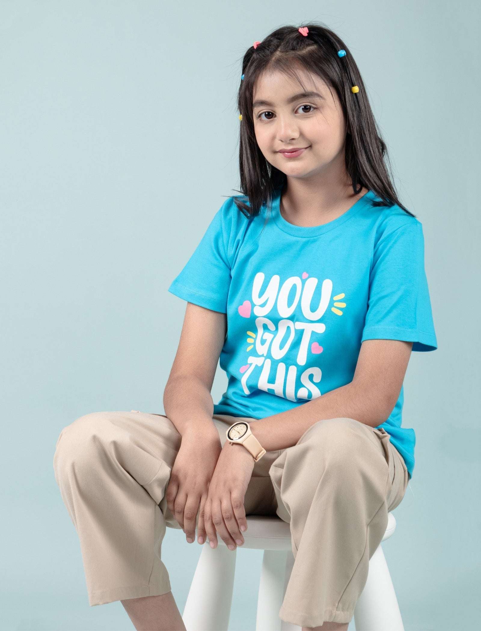 Pure Cotton Graphic Tees for Girls Kids (Aqua Blue) - Tweeny Mini