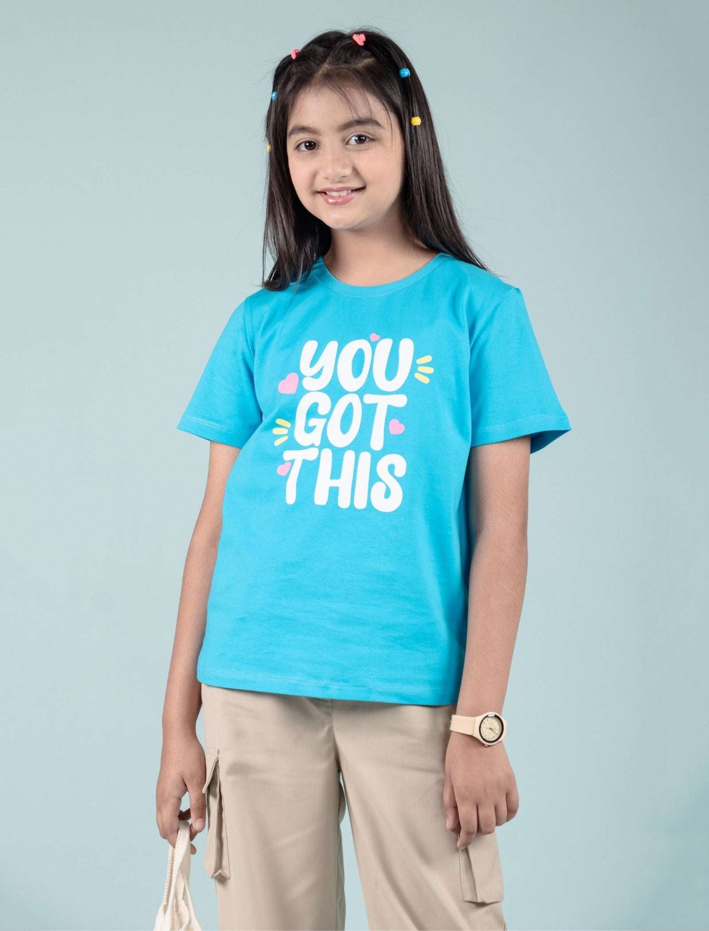 Pure Cotton Graphic Tees for Girls Kids (Aqua Blue) - Tweeny Mini