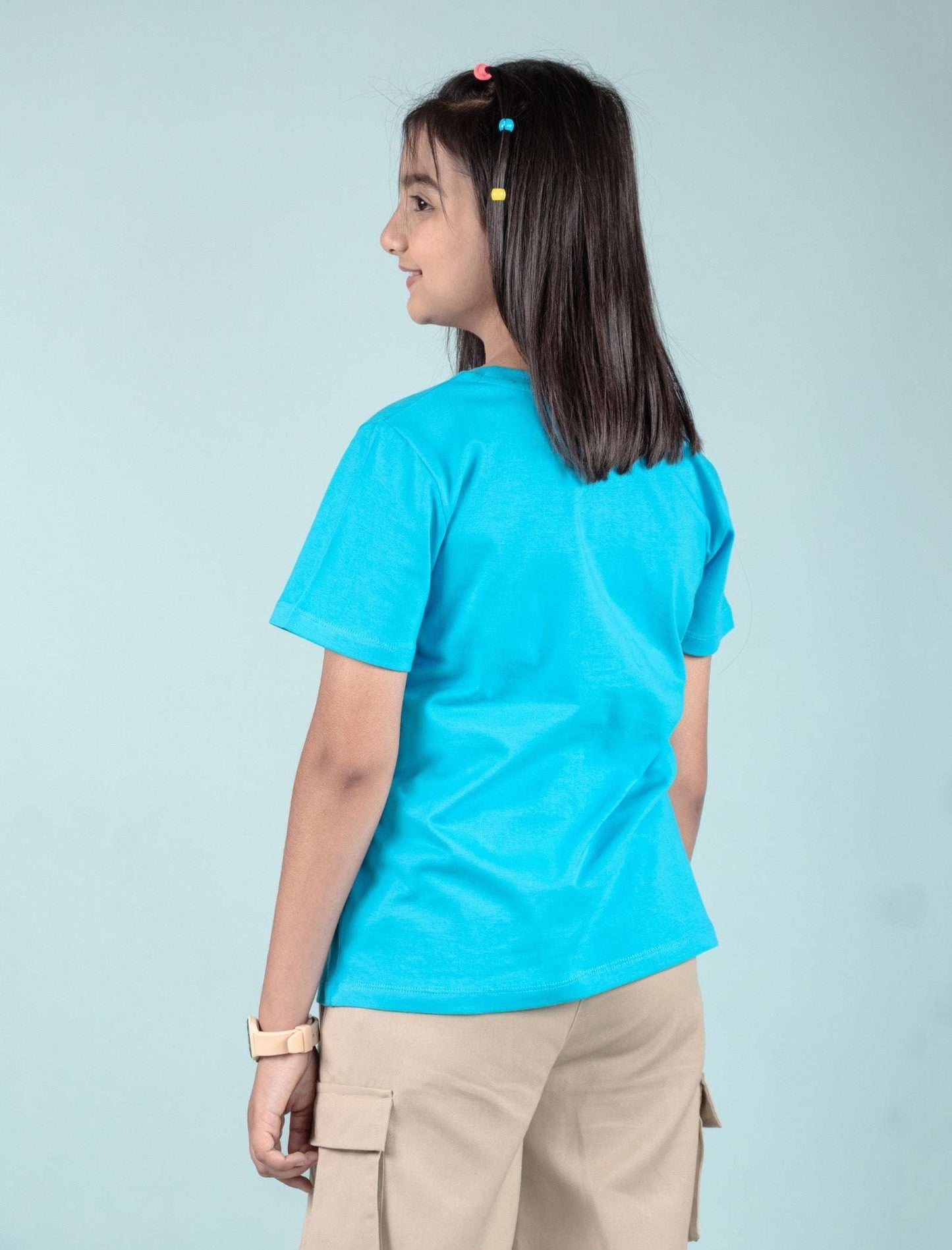 Pure Cotton Graphic Tees for Girls Kids (Aqua Blue) - Tweeny Mini