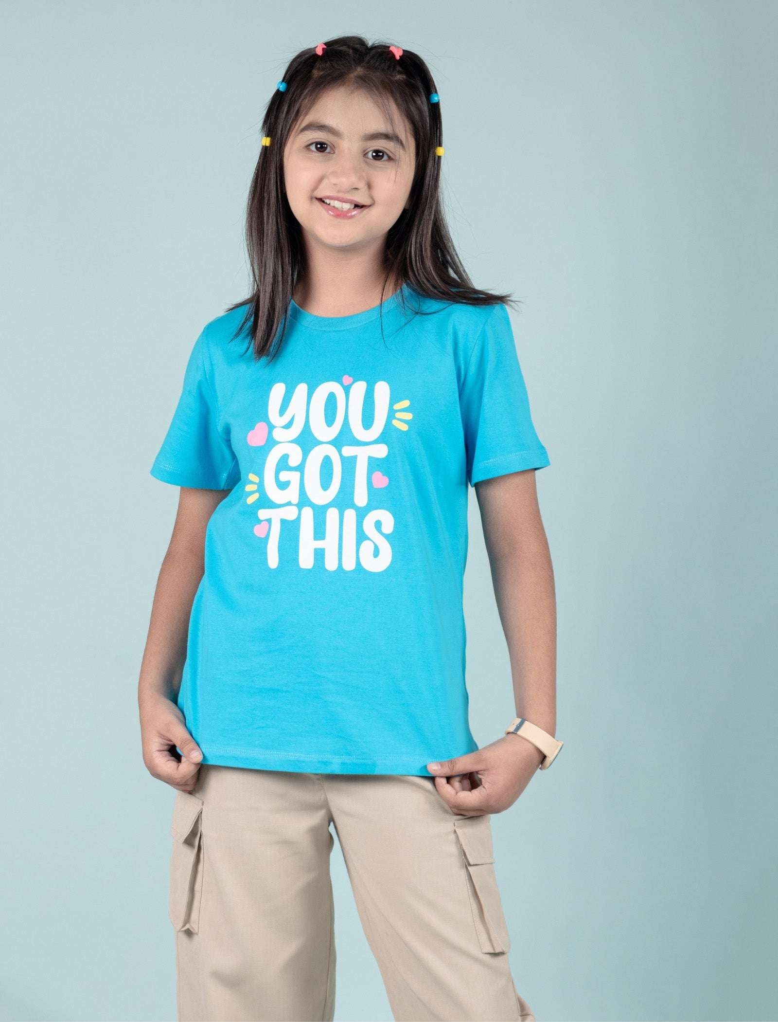 Pure Cotton Graphic Tees for Girls Kids (Aqua Blue) - Tweeny Mini