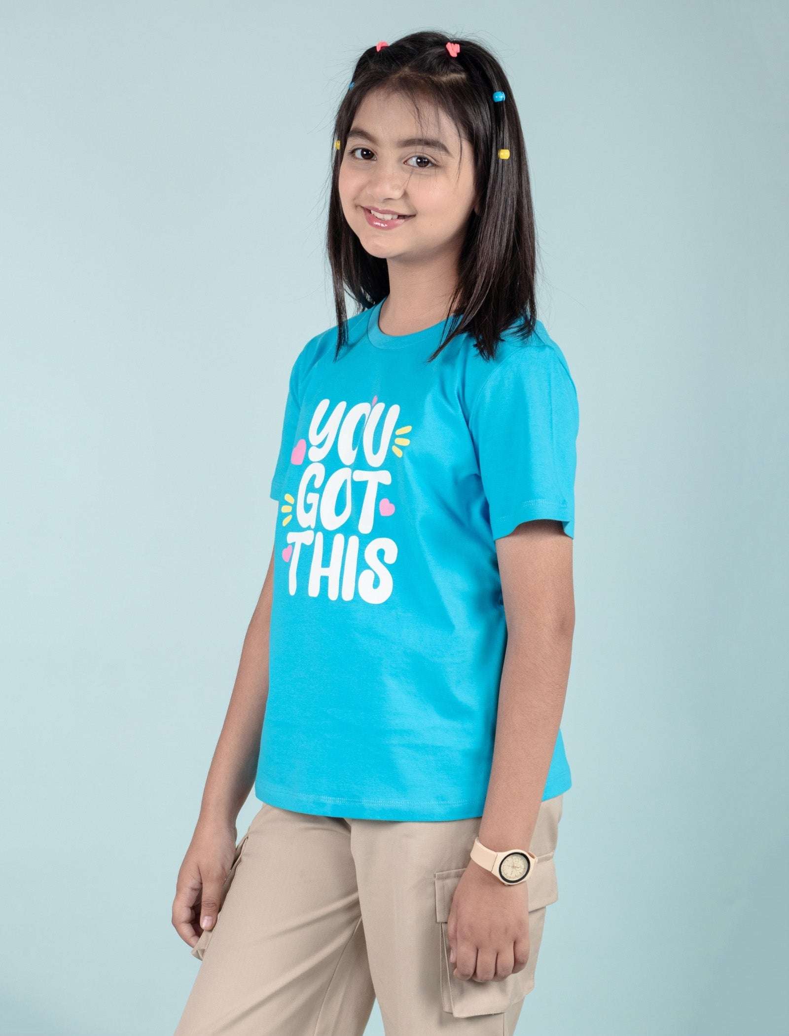 Pure Cotton Graphic Tees for Girls Kids (Aqua Blue) - Tweeny Mini