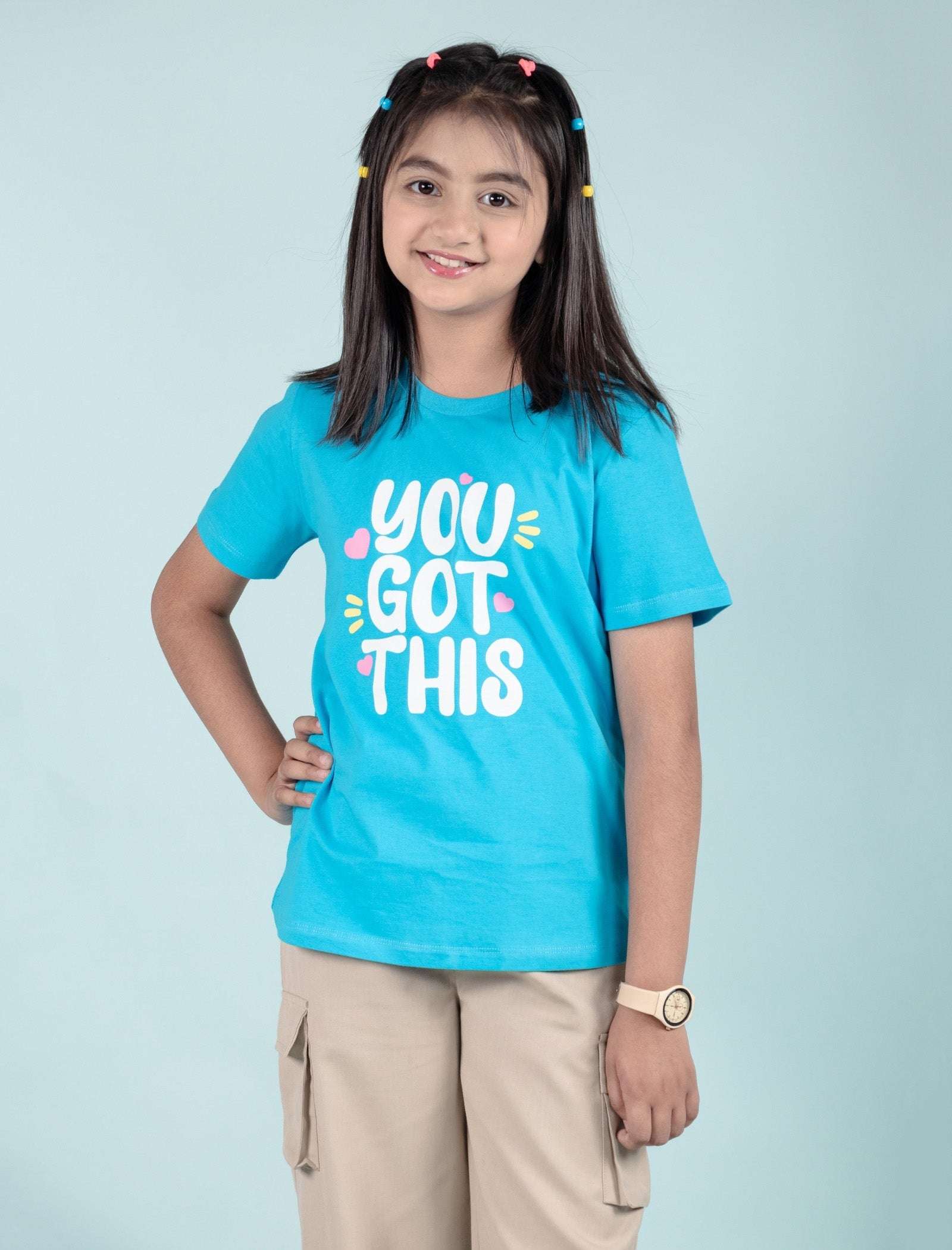 Pure Cotton Graphic Tees for Girls Kids (Aqua Blue) - Tweeny Mini