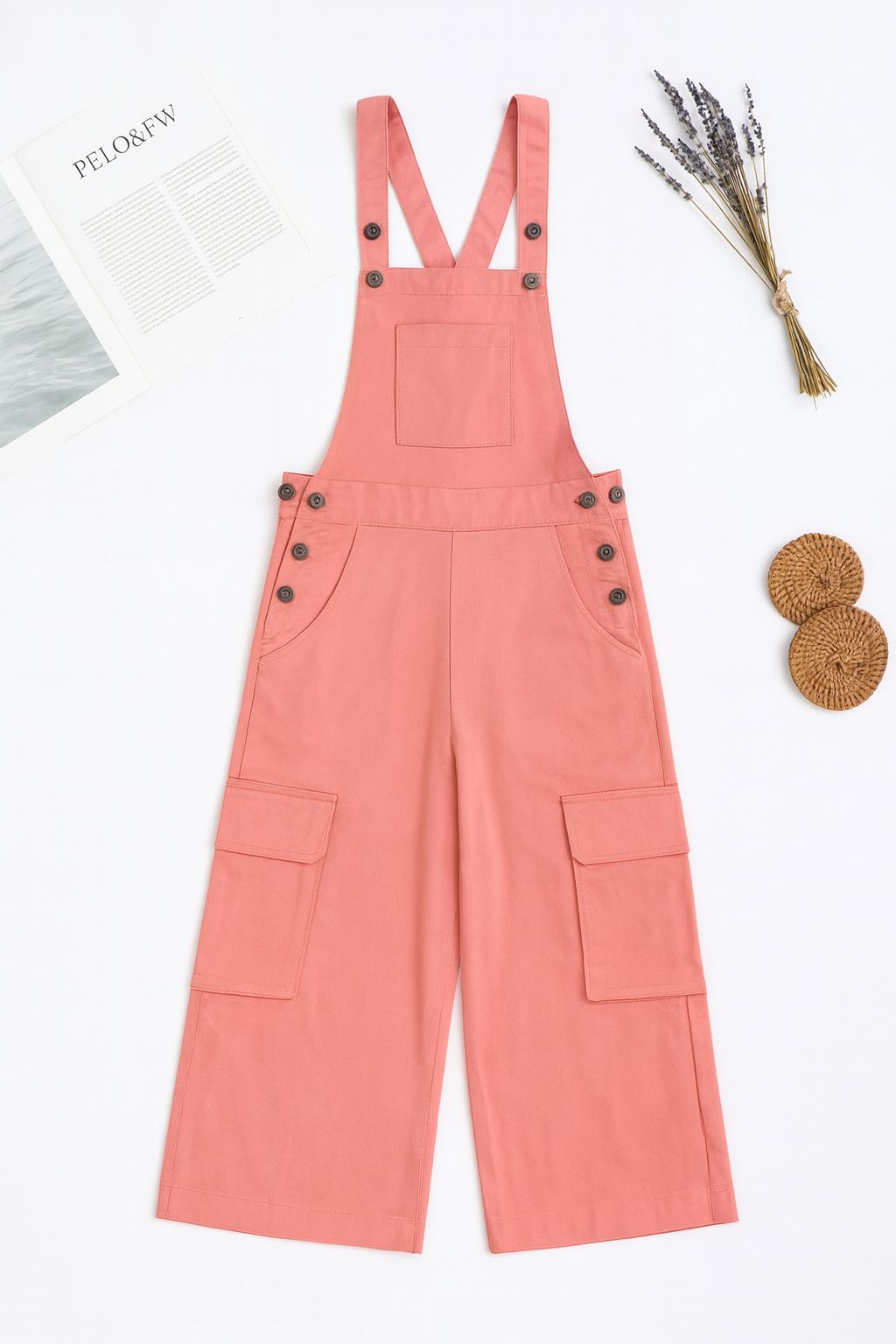 Cargo Twill Cotton Dungaree for Girls Kids (Peach) - Tweeny Mini