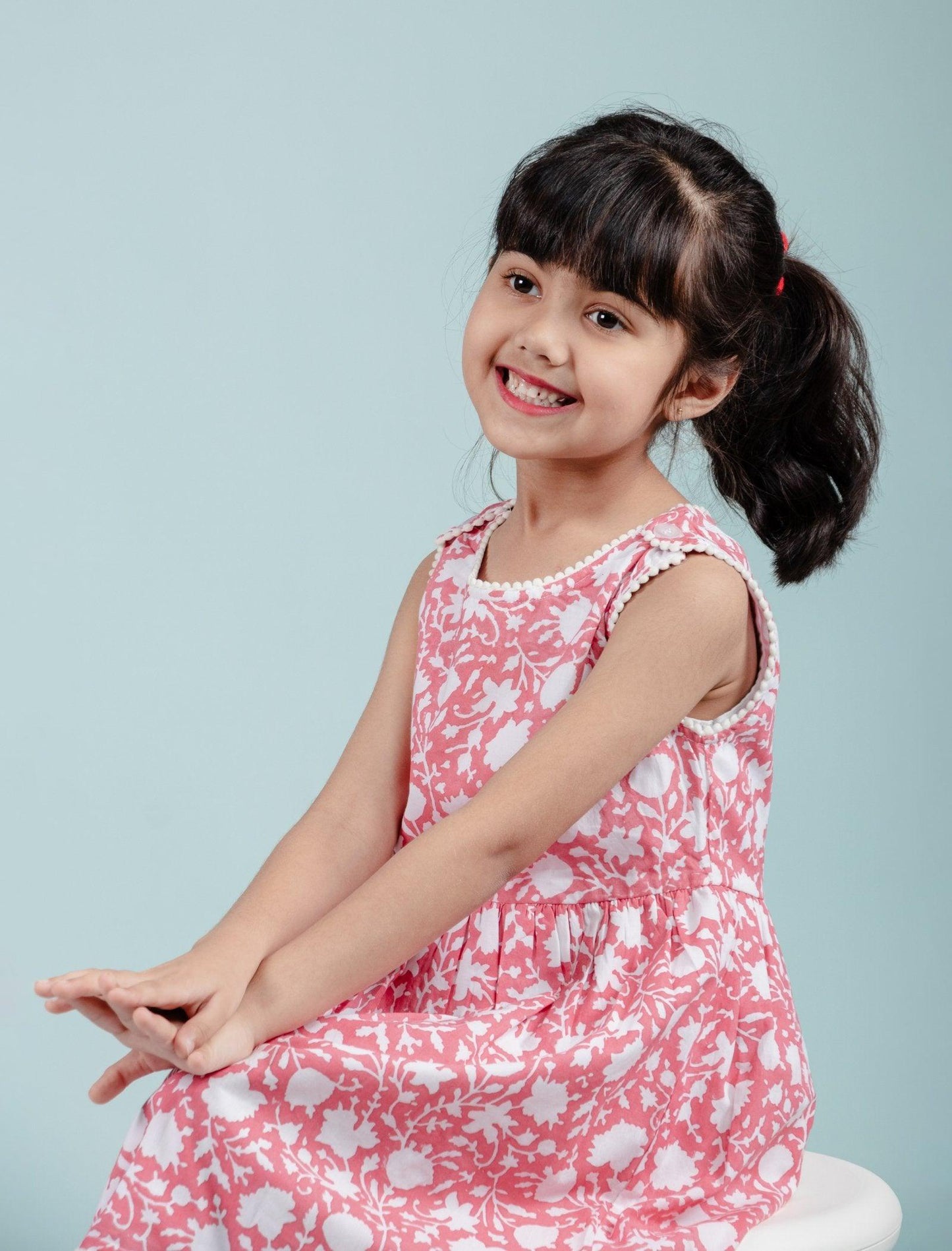Hand Block Floral Printed Frock for Girls Kids (Red) - Tweeny Mini