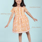 Hand Block Printed Floral Frock for Girls Kids (Orange) - Tweeny Mini