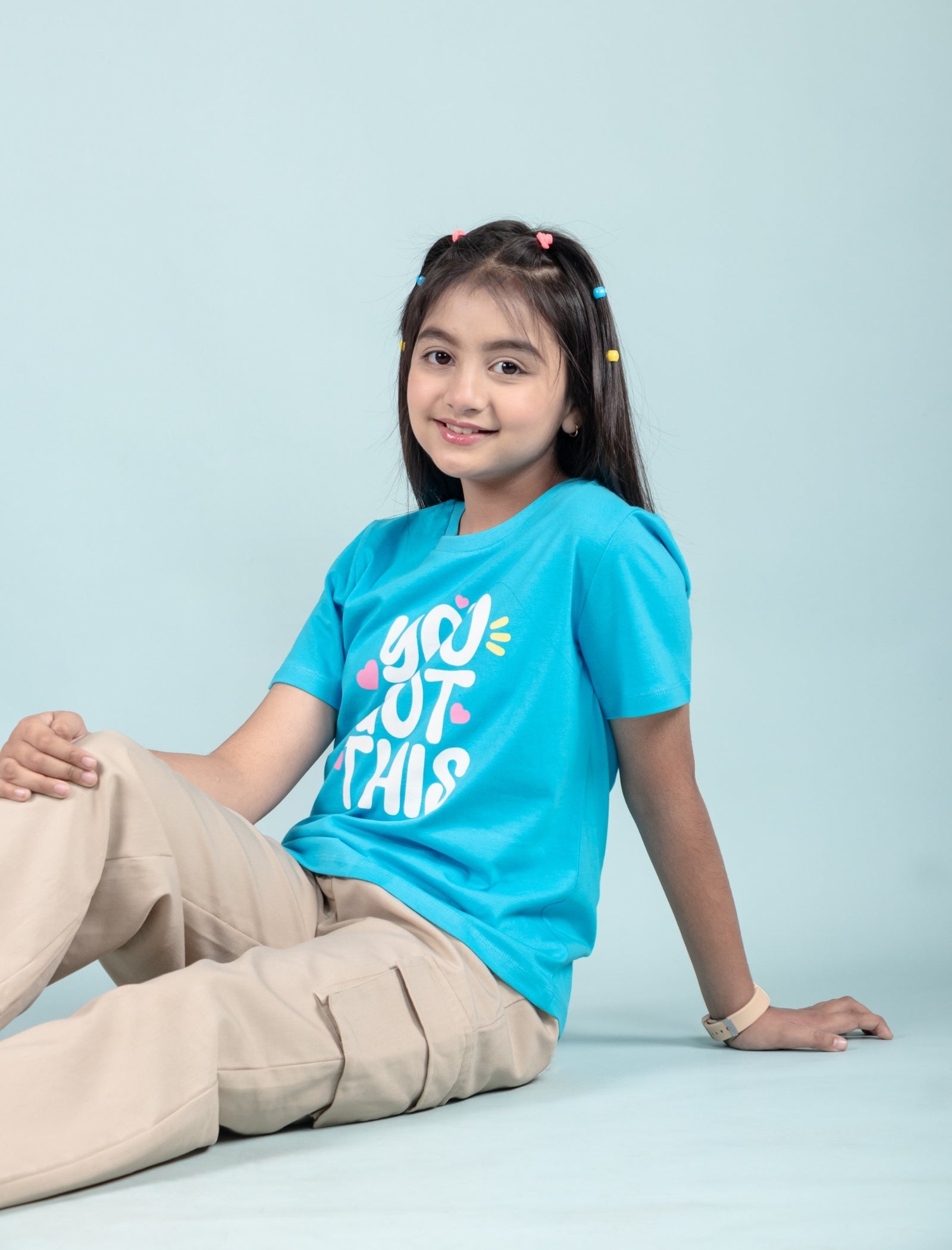 Pure Cotton Graphic Tees for Girls Kids (Aqua Blue) - Tweeny Mini