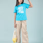 Pure Cotton Graphic Tees for Girls Kids (Aqua Blue) - Tweeny Mini