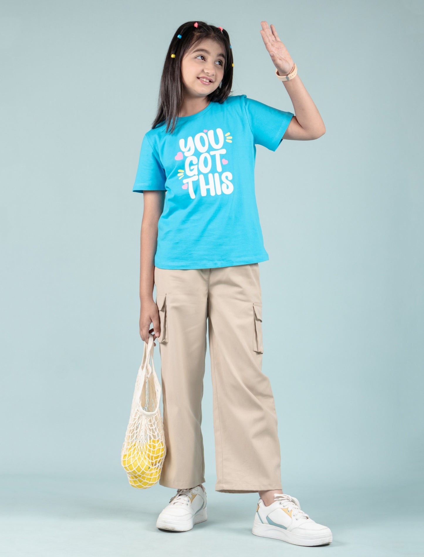 Pure Cotton Graphic Tees for Girls Kids (Aqua Blue) - Tweeny Mini