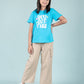 Pure Cotton Graphic Tees for Girls Kids (Aqua Blue) - Tweeny Mini