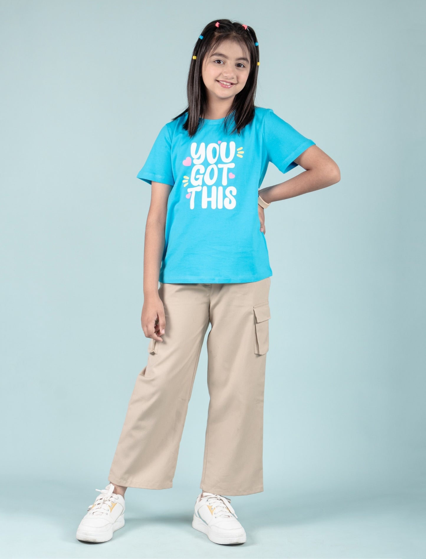 Pure Cotton Graphic Tees for Girls Kids (Aqua Blue) - Tweeny Mini
