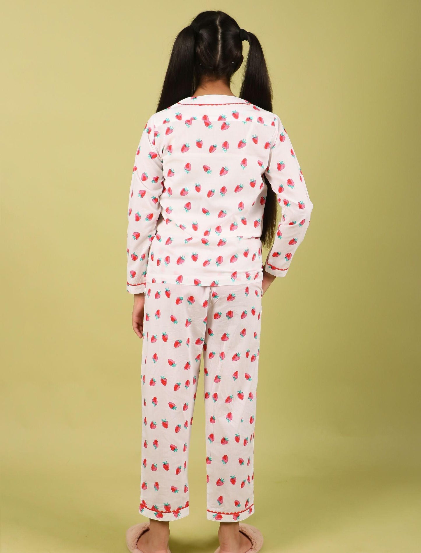 Strawberry Printed Pure Cotton Nightsuit for Girls (Red) - Tweeny Mini