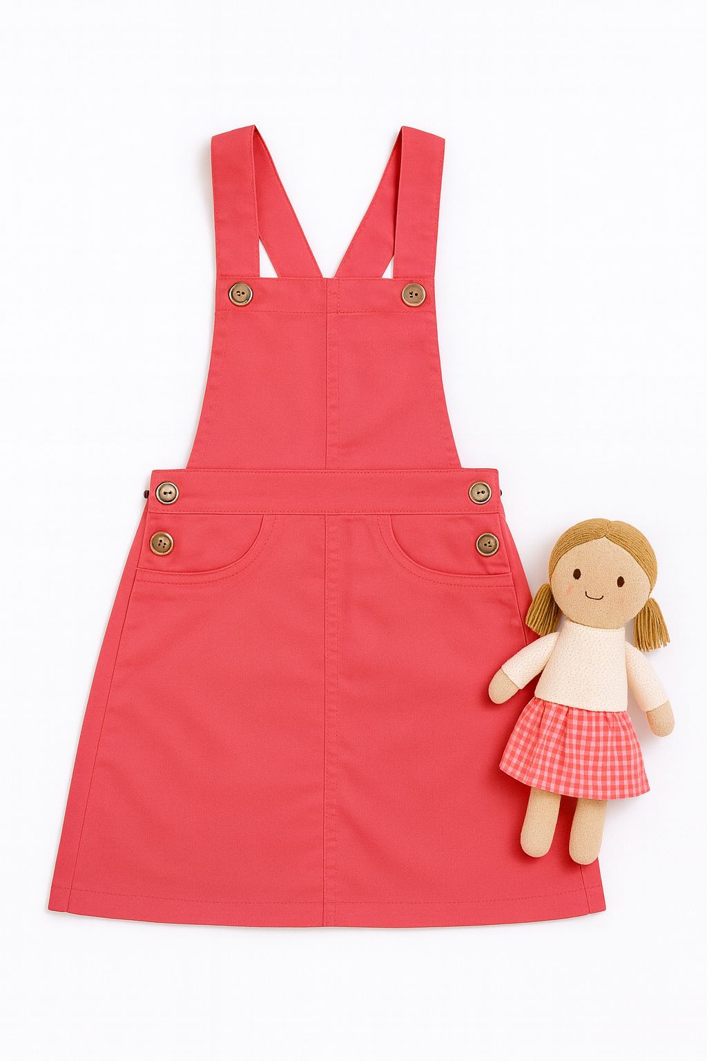 Premium Twill Cotton Pinafore Dress for Girls Kids (Melon Red) - Tweeny Mini
