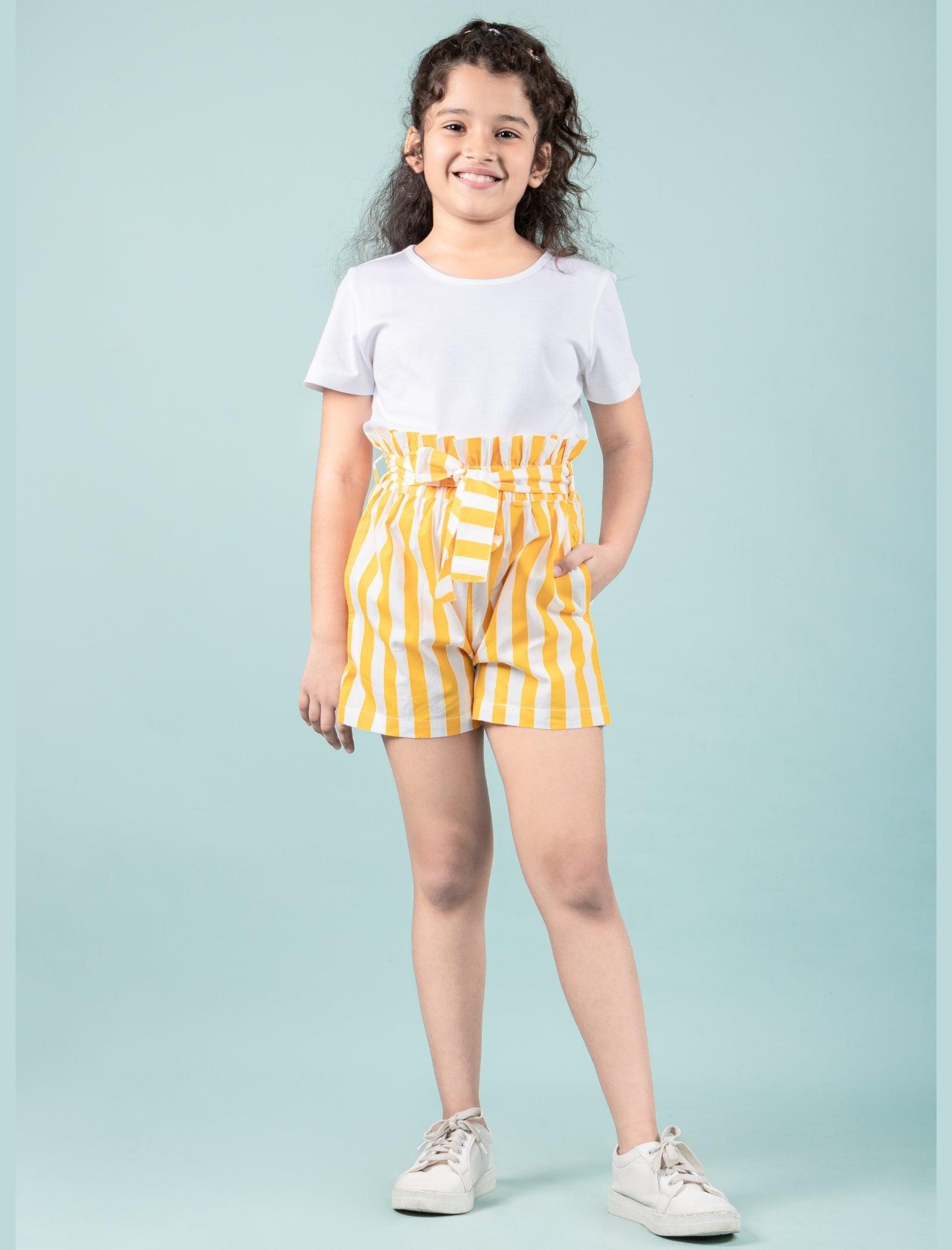 Pure Cotton Shorts For Girls Kids (Yellow) - Tweeny Mini