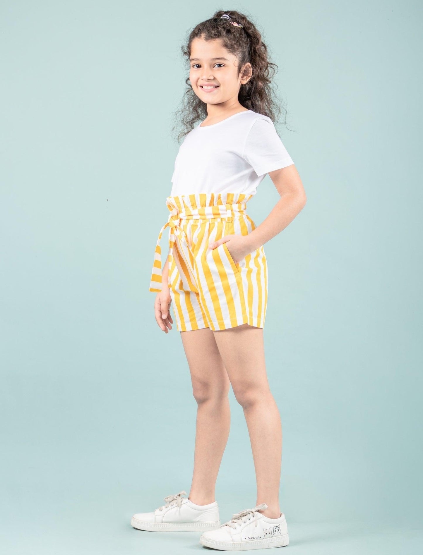 Pure Cotton Shorts For Girls Kids (Yellow) - Tweeny Mini