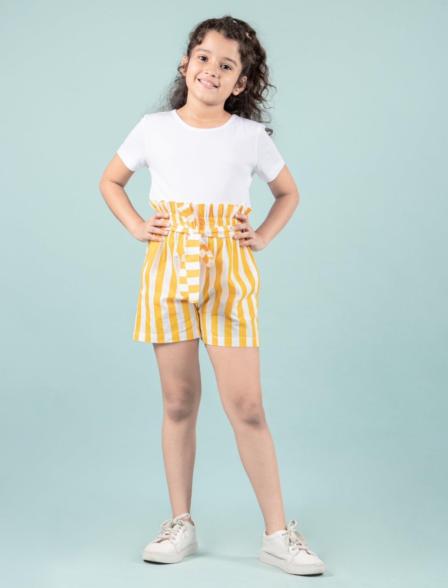 Pure Cotton Shorts For Girls Kids (Yellow) - Tweeny Mini