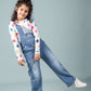 Girls Kids Denim Dungaree with Full Sleeve T-shirt Combo Set (Light Blue) - Tweeny Mini