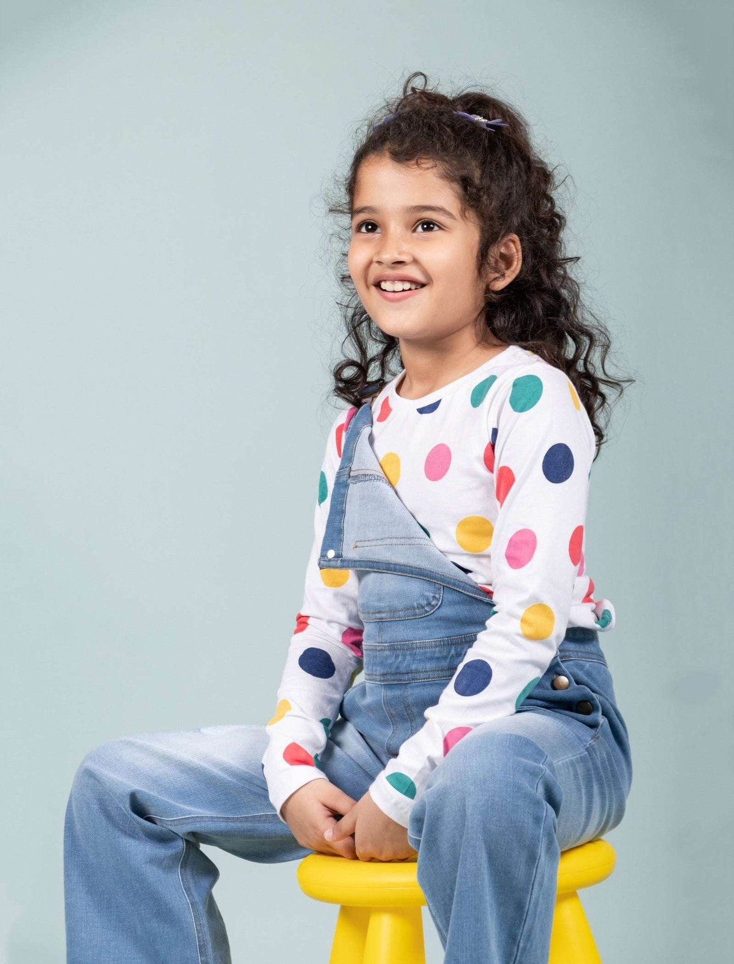 Girls Kids Denim Dungaree with Full Sleeve T-shirt Combo Set (Light Blue) - Tweeny Mini