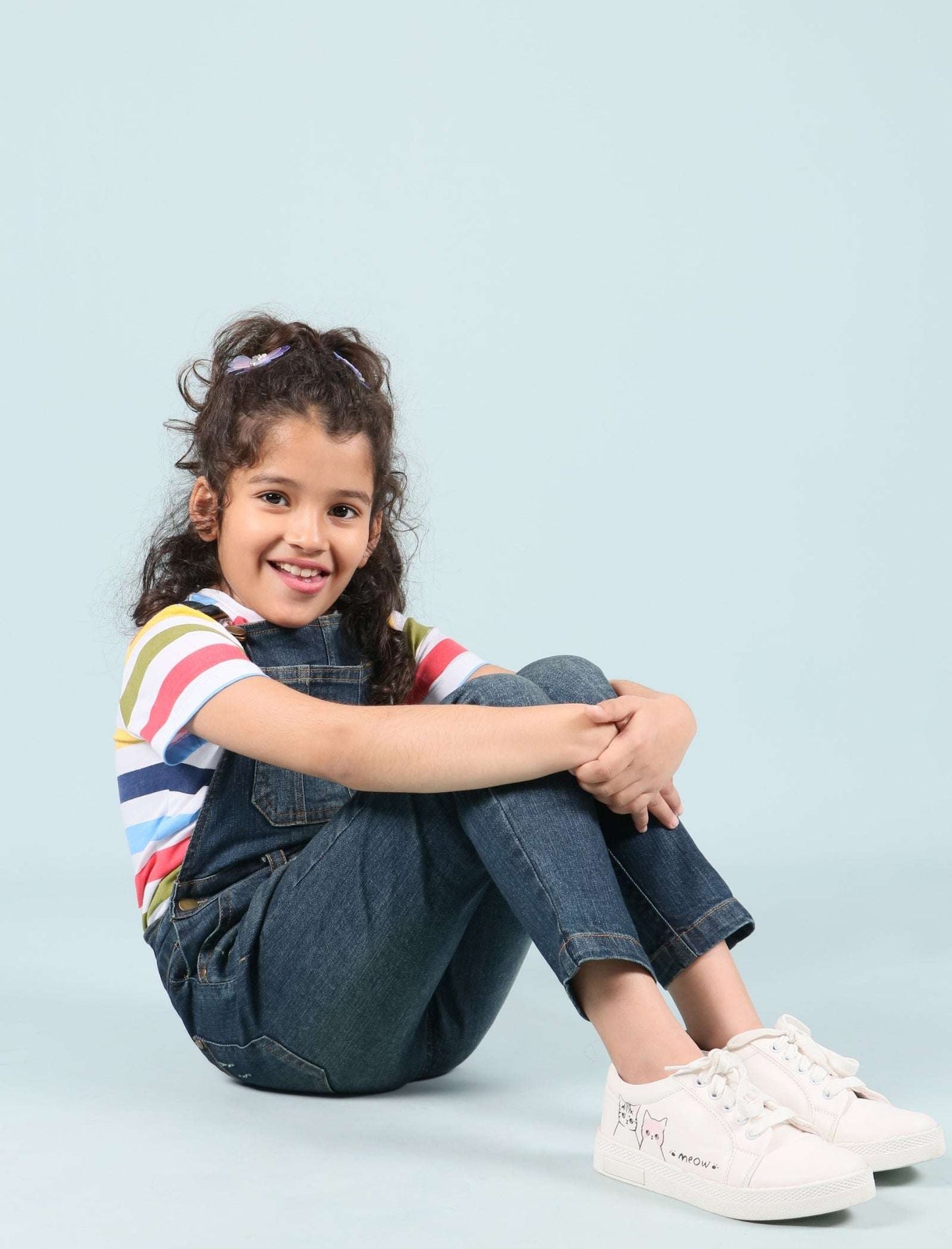 Girls Kids Denim Dungaree Set with Half Sleeve T-Shirt Combo (Dark Blue) - Tweeny Mini