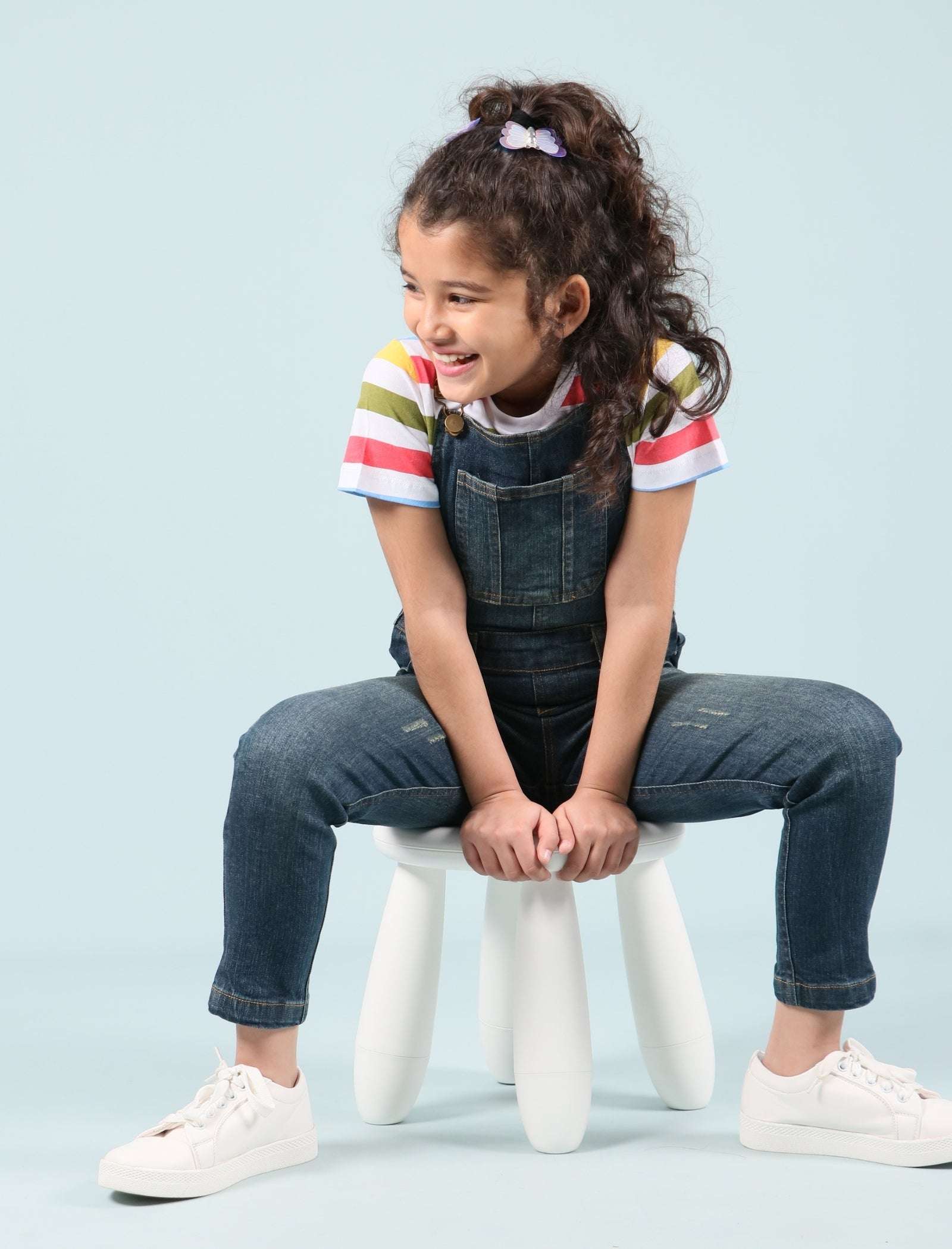 Girls Kids Denim Dungaree Set with Half Sleeve T-Shirt Combo (Dark Blue) - Tweeny Mini