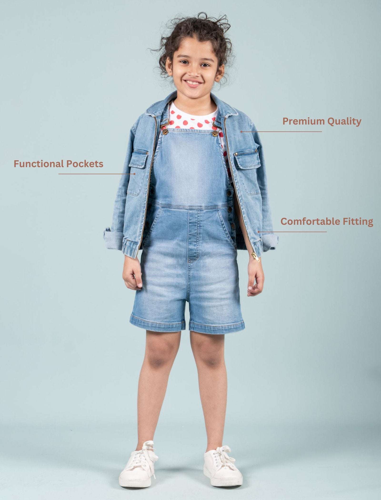 Premium Denim Jacket & Dungaree with T'shirt - 3 Piece Combo Set - Tweeny Mini