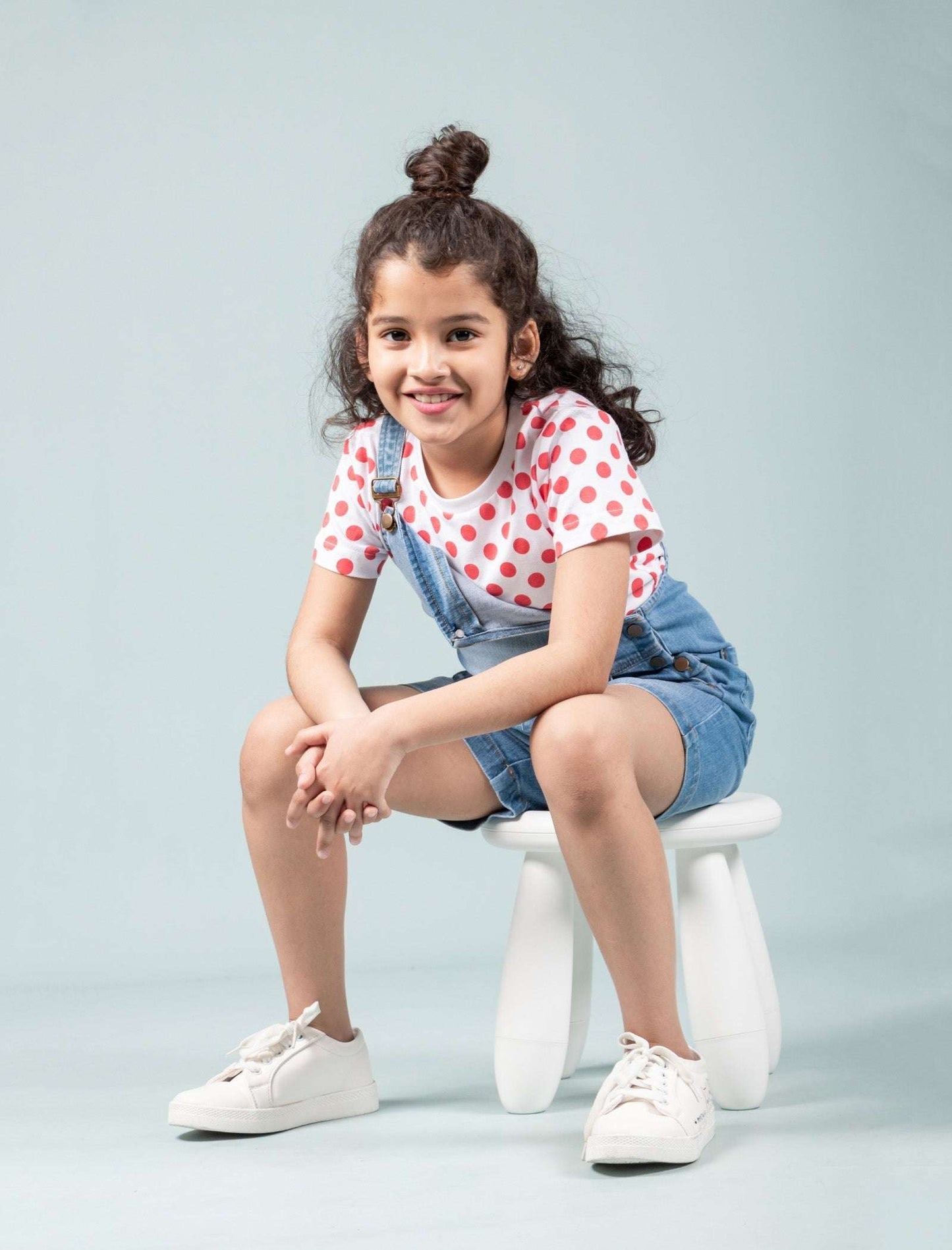 Girls Kids Summer Denim Short Dungaree with T-shirt Combo Set (Light Blue) - Tweeny Mini