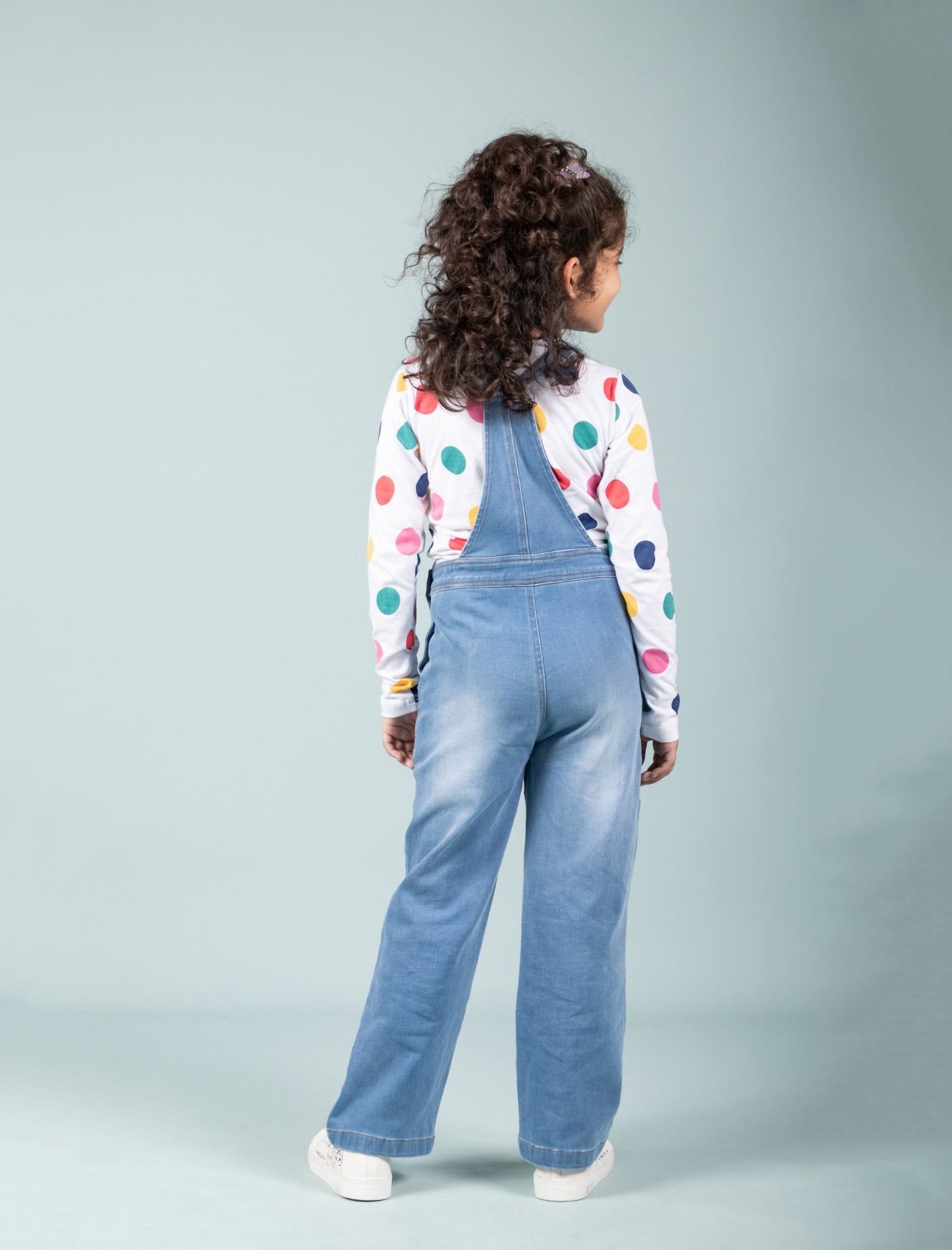 Girls Kids Denim Dungaree with Full Sleeve T-shirt Combo Set (Light Blue) - Tweeny Mini