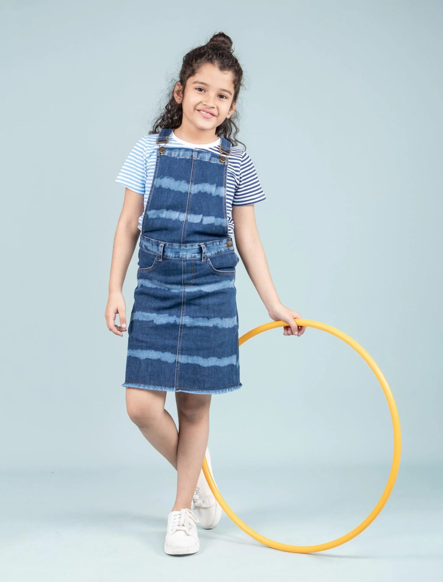 Girls Kids Tie Dye Denim Dungaree Dress (Dark Blue) - Tweeny Mini